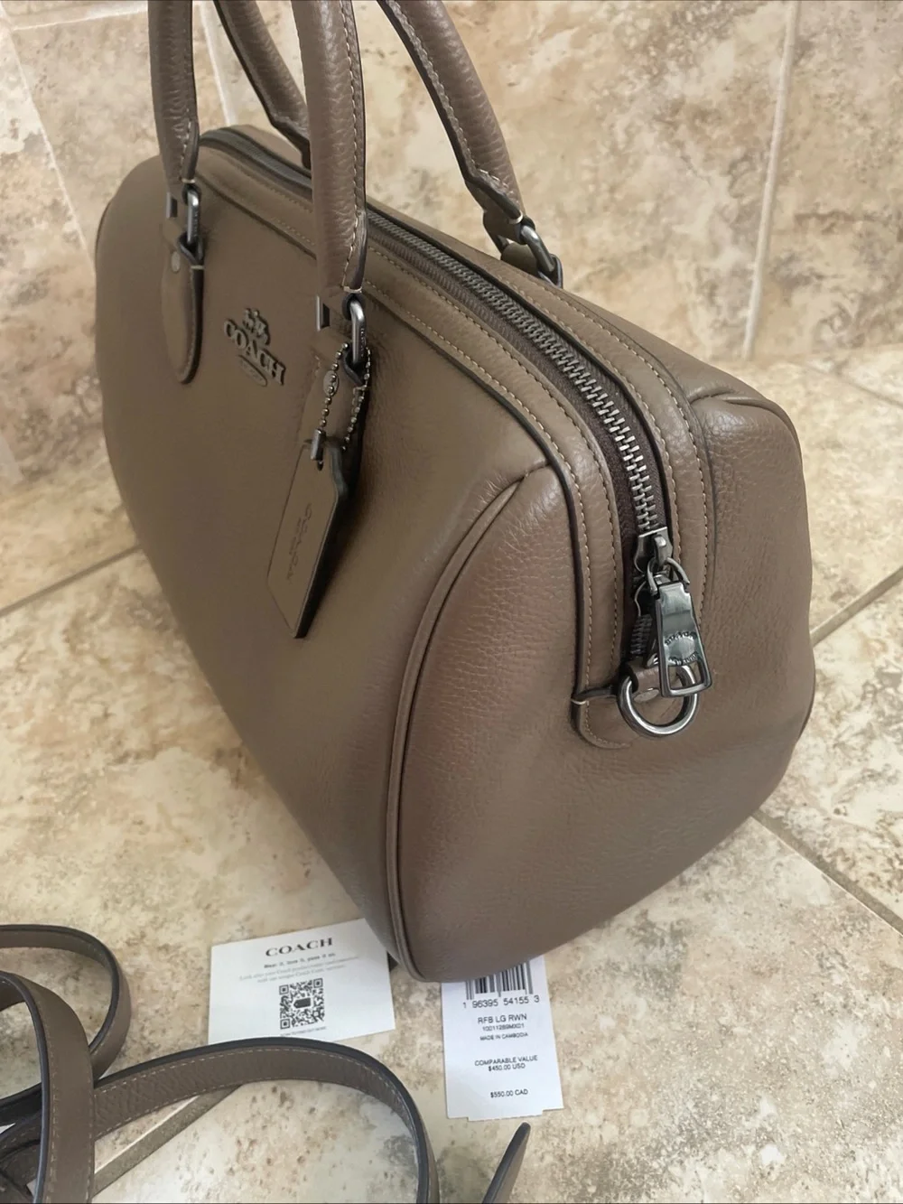 Coach Rowan Large Satchel Bag Crossbody In Leather Dark Stone CV960 NWT